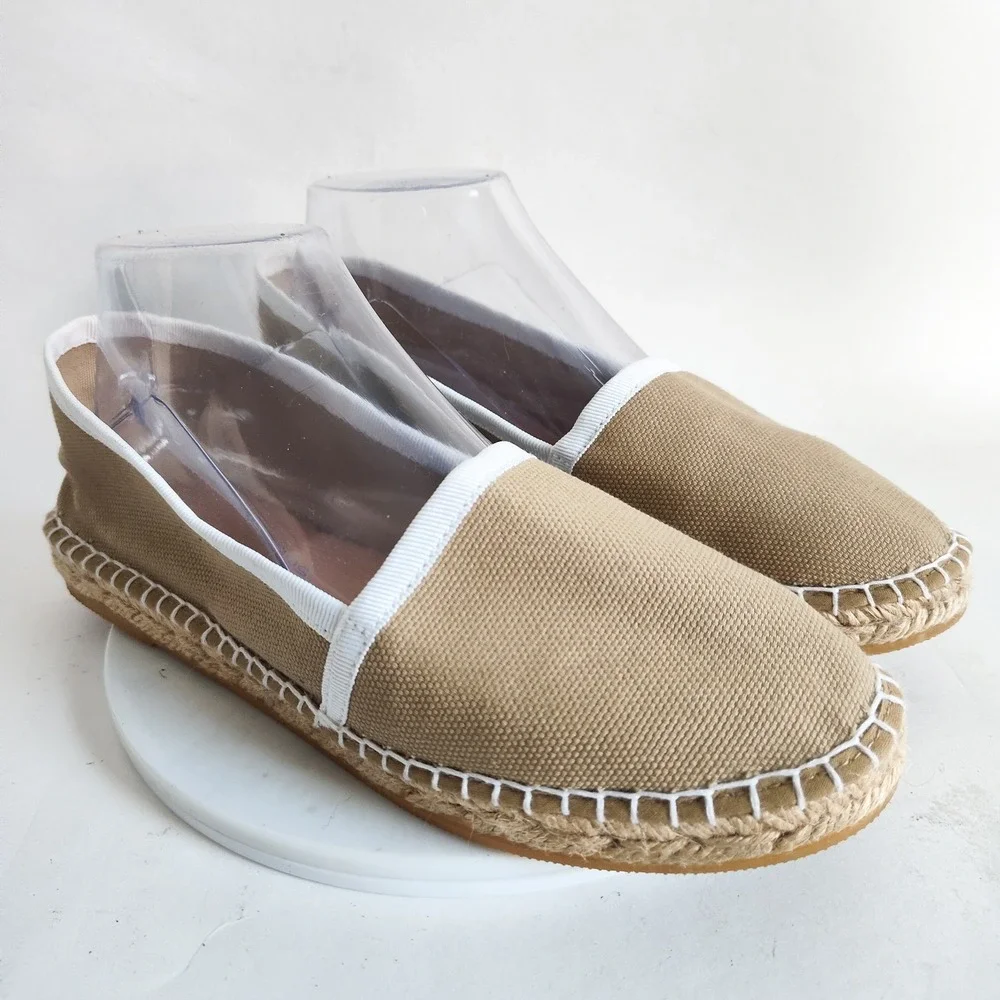 Andre Assous Flats 9.5 / 40 Espadrilles Hemp Canvas Beige Tan Vegan Slip On Boho